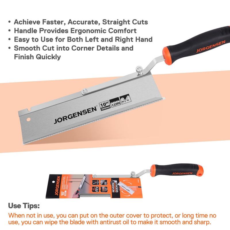 JORGENSEN 10" Dovetail Reversible Saw, Professional Cutting Jamb Saw, 13TPI Double Ground Teeth Flush Cut Saw Spring Loaded Design Cranked Soft Handle, Shorten Door Frame, Tile Installation and Prep