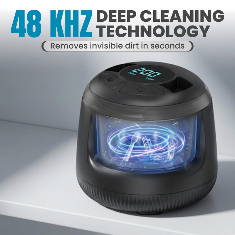 Jetfresh Ultrasonic Retainer Cleaner Machine | Dental Pod Cleaner with 48kHz Frequency | UV Dental Cleaning Pod for Aligners, Dentures, Mouth Guards, Braces & Jewelry 4 Modes, Digital Timer, 200ML BLACK