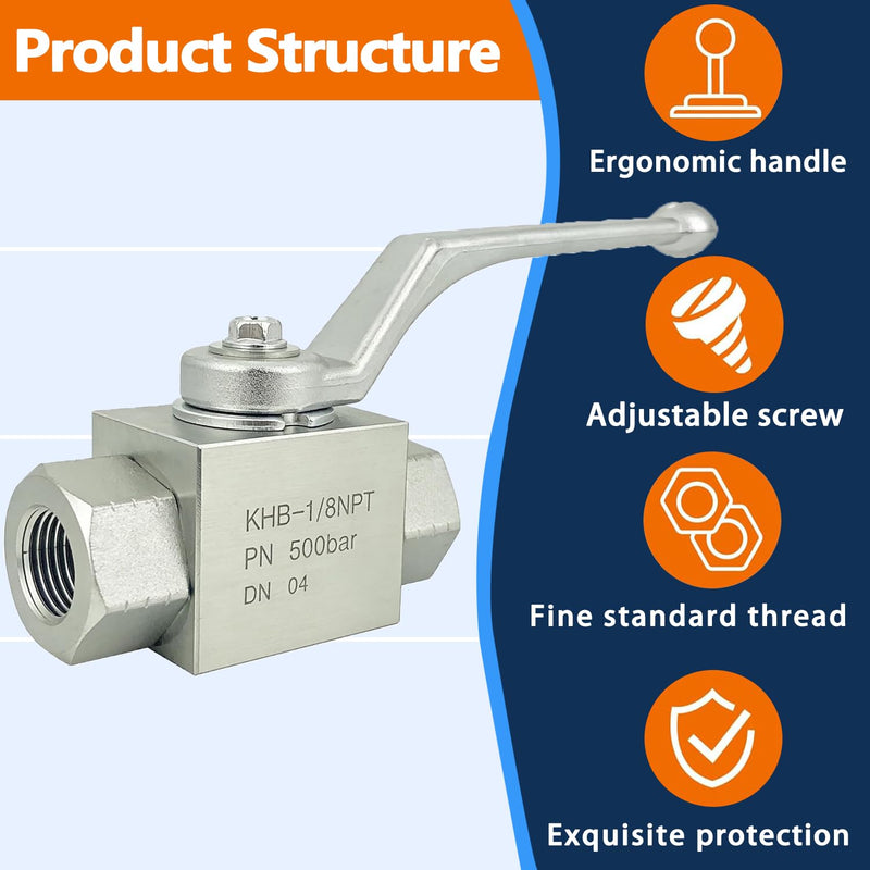 Autovo Hydraulic Valve 1/8 Inch 7250 PSI High Pressure, Shut-Off 2 Way Hydraulic Ball Valve KHB 1/8" NPT KHB-1/8NPT