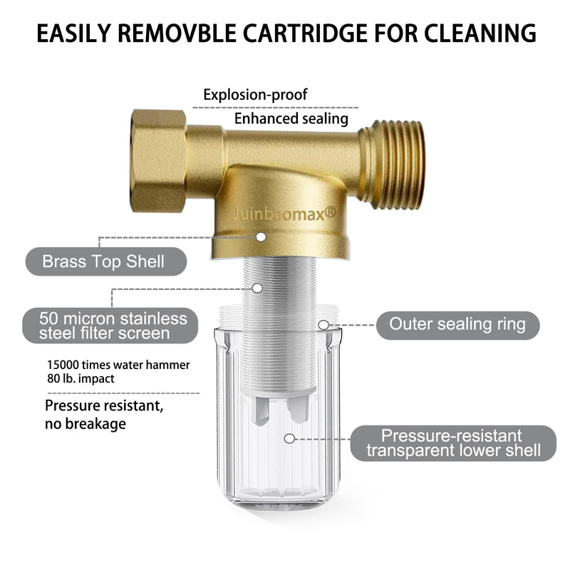 XZ02 50 Micron Reusable Washing Machine Water Filter, Compact Brass Washer Water Filter, for Washing Machine, Heater, Camping, Travel, Anti Scale Portable Sediment Filter