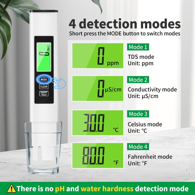 2025 New 4 in 1 TDS Meter, TDS Meter Digital Water Tester, Accurate and Reliable, Water Tester,TDS EC and Temperature (° C/° F) Meter, 0-990ppm, Used for Drinking Water and RO/DI Systems
