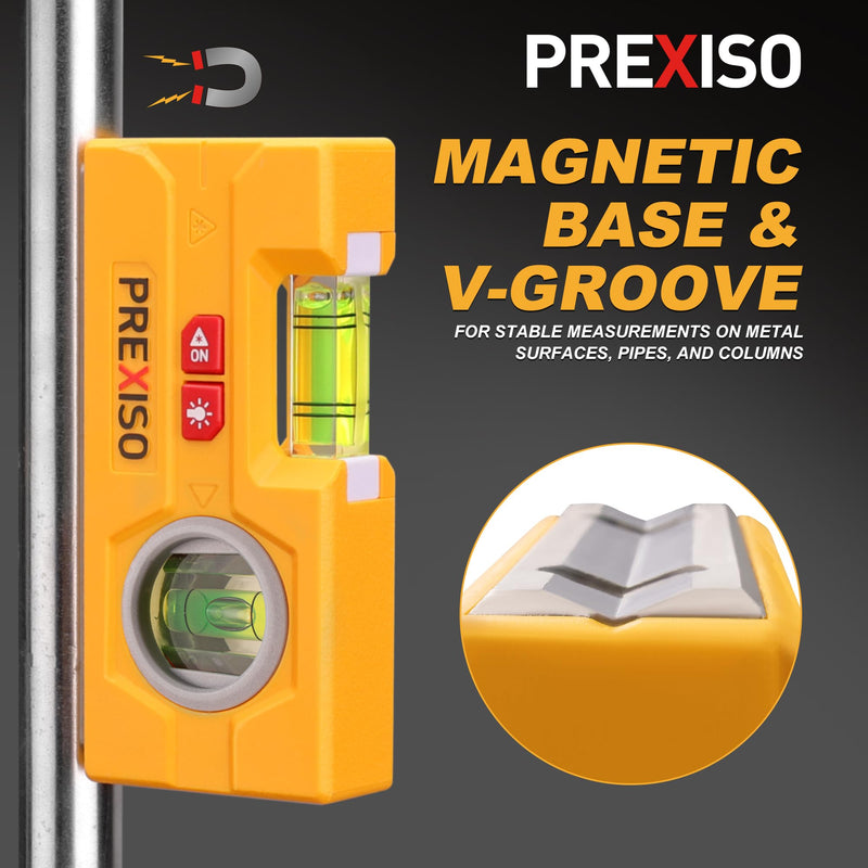 PREXISO 2-in-1 Line Laser Level - Mini Torpedo Level with Light, 3-3/4 inch 90°/180° Magnetic Pocket Level & 30Ft Laser Line Leveler Tool for Hanging Picture, Wall Marking Painting, Home Renovation Fixed Vial