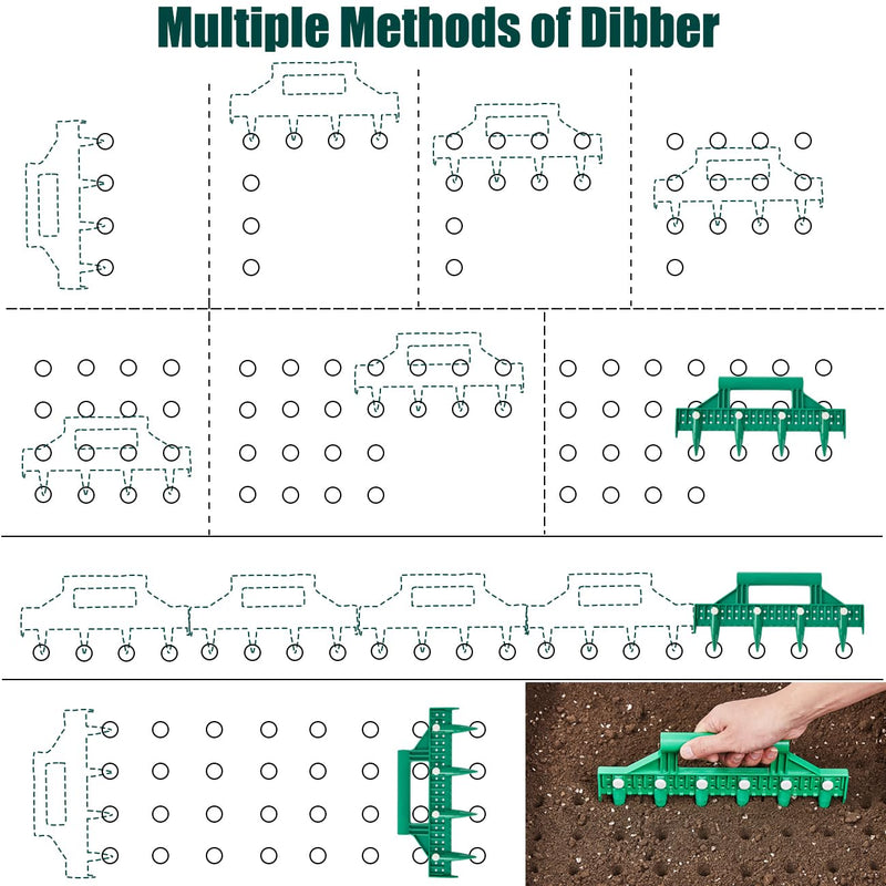 Seed Dibber, Multifunctional Seed Spacer Tool, Seed-in Soil Digger Garden Spacer aid for Planting Seeds Laying Out ideally Spaced Rows (Green) Green