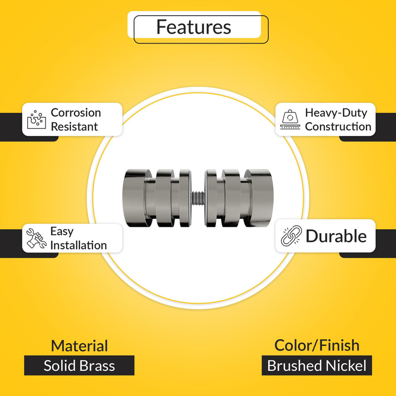Brixwell Shower Door Pull Knob Double Groove, Solid Brass Material with Brushed Nickel Finish, 1-3/16" Projection for Glass or Commercial Shower Door Handle