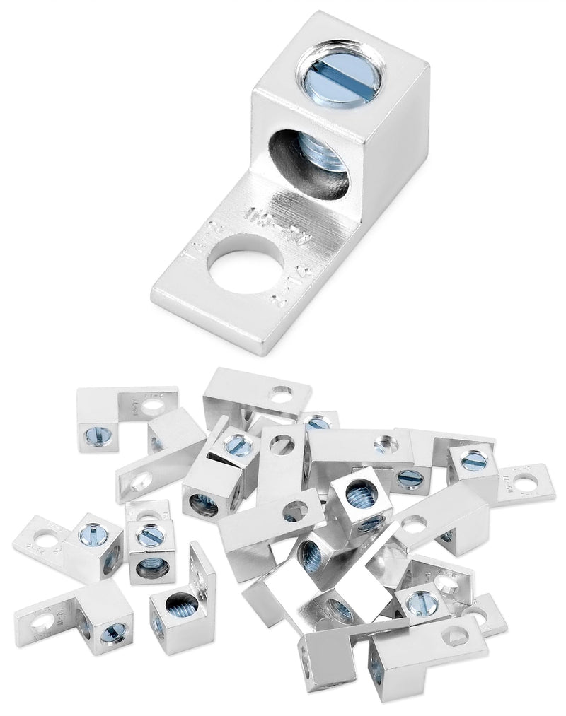 QWORK Aluminum Alloy Mechanical Lugs, 25Pcs Tin-Plated Cable Connectors with 5/16-24 Screw Size for 14 AWG - 2/0 AWG Conductors