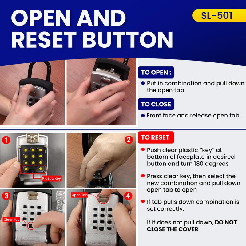 SL-501 Punch Button Lock Box | Portable Shackle LockBox For Outside - Fits House Keys, Car Keys, Fobs, & More | Keypad Safe Box, Digital Push Button Combination Lock | Black Finish 1