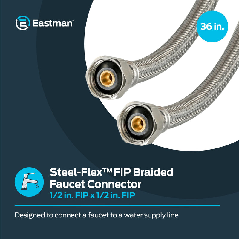 Eastman 36 inch Steel-Flex Faucet Connector, 1/2 Inch FIP x 1/2 Inch FIP, Braided Stainless Steel Faucet Supply Line, 48020 36 in.
