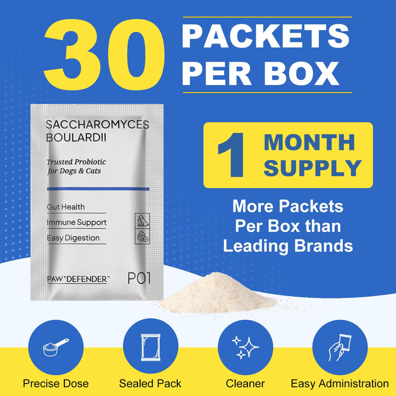 Probiotics for Dogs & Cats, Cat & Dog Probiotics for Digestive Health with Prebiotic & Enzymes and S. Boulardii, Probiotic Powder Support for Occasional Diarrhea, Gut Health & Immunity, 30 Packs