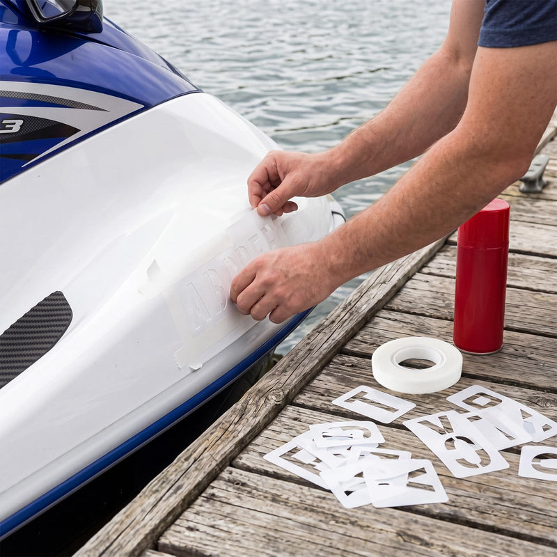 Boat Registration Stencil Kit, 108 Pcs Reusable 3 Inch Marine Letter and Number Stencils, Alternative to Boat Number Stickers for Boats, Kayaks and Pwcs