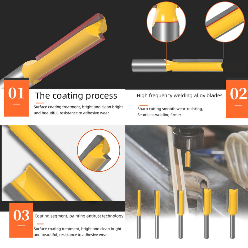 7pcs Straight Router BIT 1/4" Shank Tungsten Carbide Double Straight Dado Router Bit Set, 1/4,5/16,/3/8,1/2,19/32,43/64,23/32 Cutting Diameter Trimming Cutter for Woodworking 7PCS 1/4" Shank Straight Bit