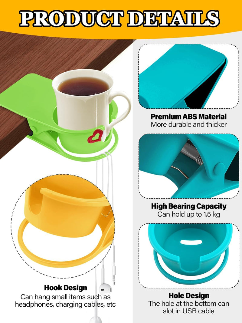 3PCS Drinking Cup Holder Clip Kalolary Chair Desk Bottle Cup Stand DIY Glass Clamp Storage Saucer Clip with Groove for Potted Plant Beverage Coffee Mug Holder Clip for Home Office (Yellow Green Blue) 3PCS Blue Green Yellow