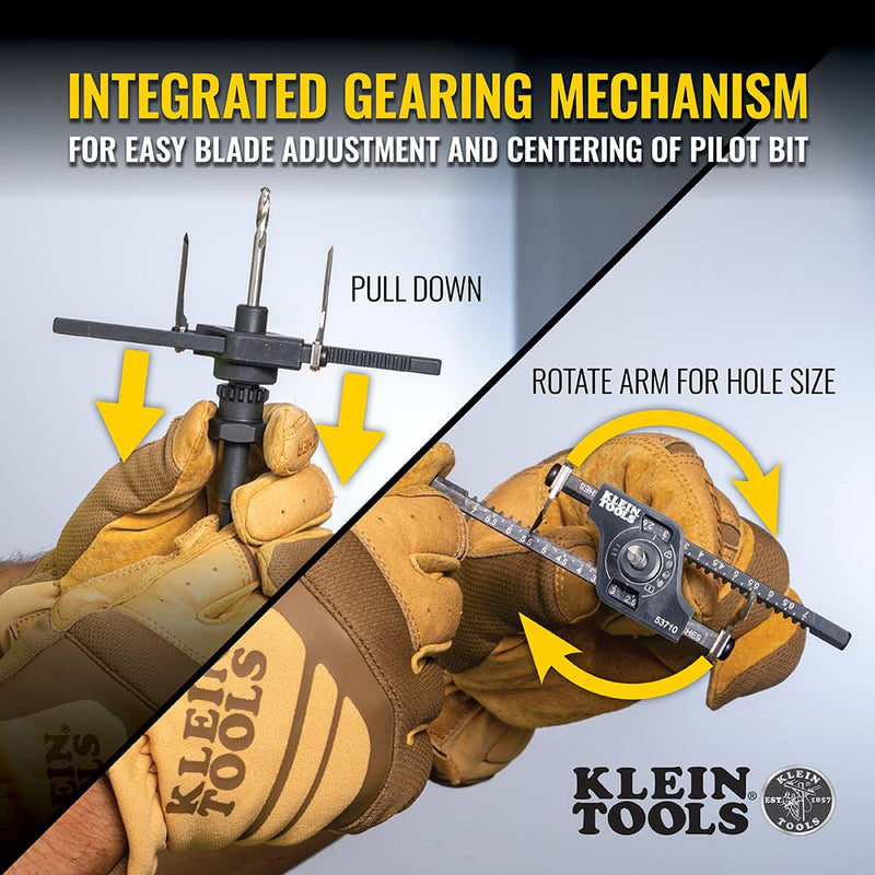 Klein Tools 53710 Hole Saw, Adjustable Circle Hole Cutter with Dustbowl, Integrated Vacuum Port, for Drywall and Ceiling Tiles, 2 to 7-Inch Quick-Adjust
