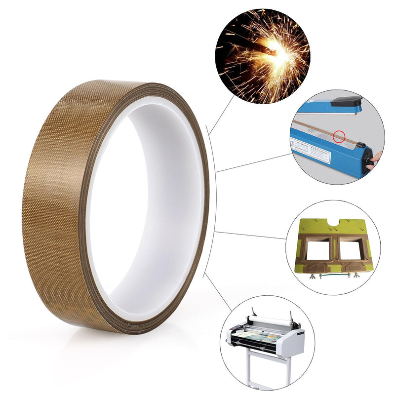 BOMEI PACK Teflone PTFE Glass Cloth Tape, (1-inch x 33 Feet x 0.18mm) High Temperature PTFE Tape for Vacuum Sealer Machine, Hand Impulse Sealers Insulation PTFE Coated Fiberglass Adhesive Tape 1-inch x 33 Feet