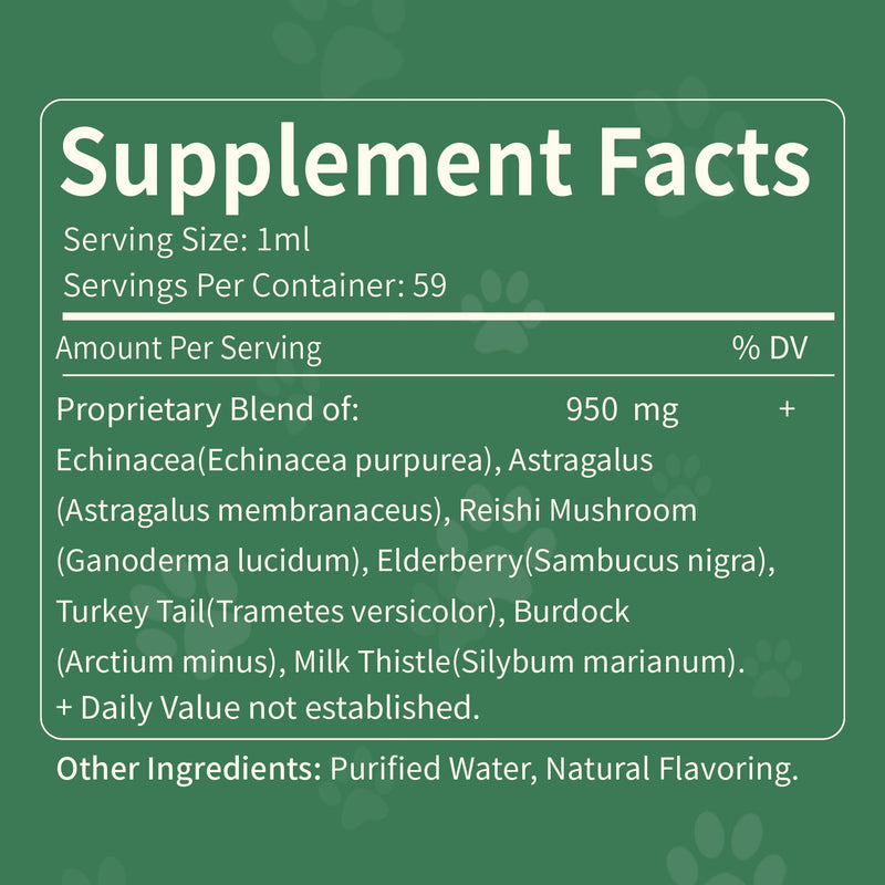 Immune Support for Dogs & Cats Liquid Drops Combats Free Radical, Herbal Supplement Supports Immune System, Detox & Cleanse w/Echinacea Astragalus Burdock Turkey Tail Extract. 2 oz