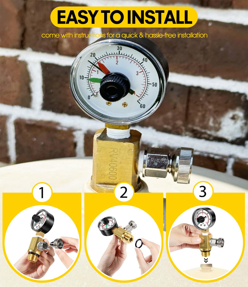 98209800 High Flow Manual Relief Valve/Air Relief Manual Valve Assembly with Pressure Gauge, Replacement for Pool and Spa Filter (RV40600 (98209800 Brass)) RV40600 (98209800 brass)