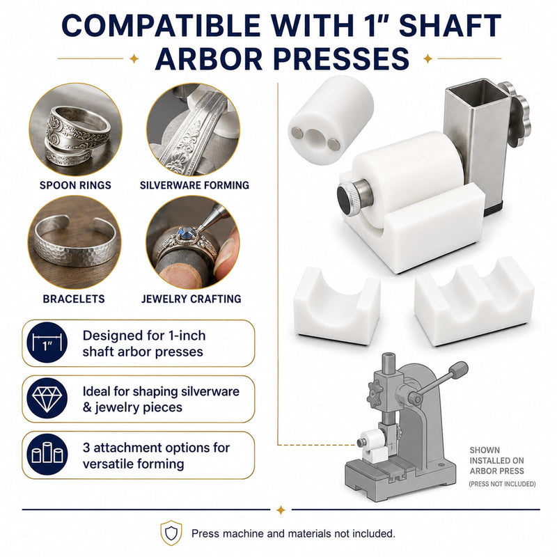 333'S Arbor Press Attachments for 1" Shaft Arbor Presses, 3-in-1 Silverware Bending Tool with Interchangeable Dies for Spoon Rings, Bracelets and Jewelry Making, Press Not Included