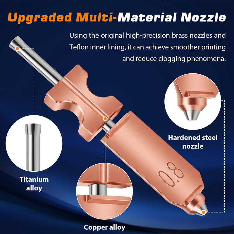 4 Pcs Upgraded AD5X All Metal Hotend Nozzle Set, 4 Sizes 0.25/0.4/0.6/0.8MM 3D Printer Extruder Printhead Replacement Kit, Includes 4 Silicone Socks & 4 Nozzle Wipers, AD5X 3D Printer Accessories
