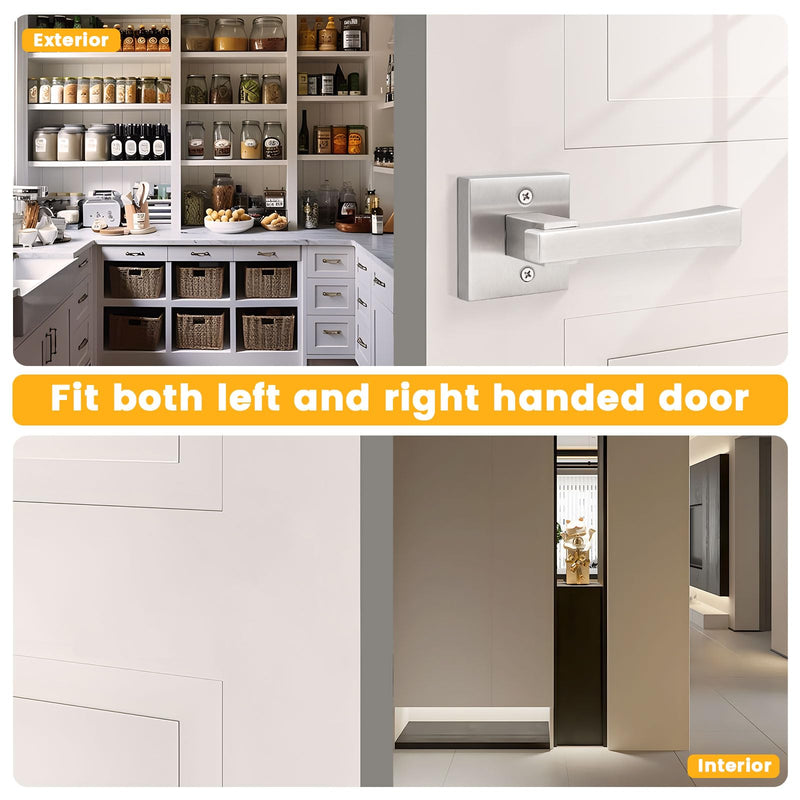 knobelite 6 Pack Dummy Door Handles,Stain Nickel Square Door Levers,Non-Turing Single Side Knob Pull for Closet French Doors