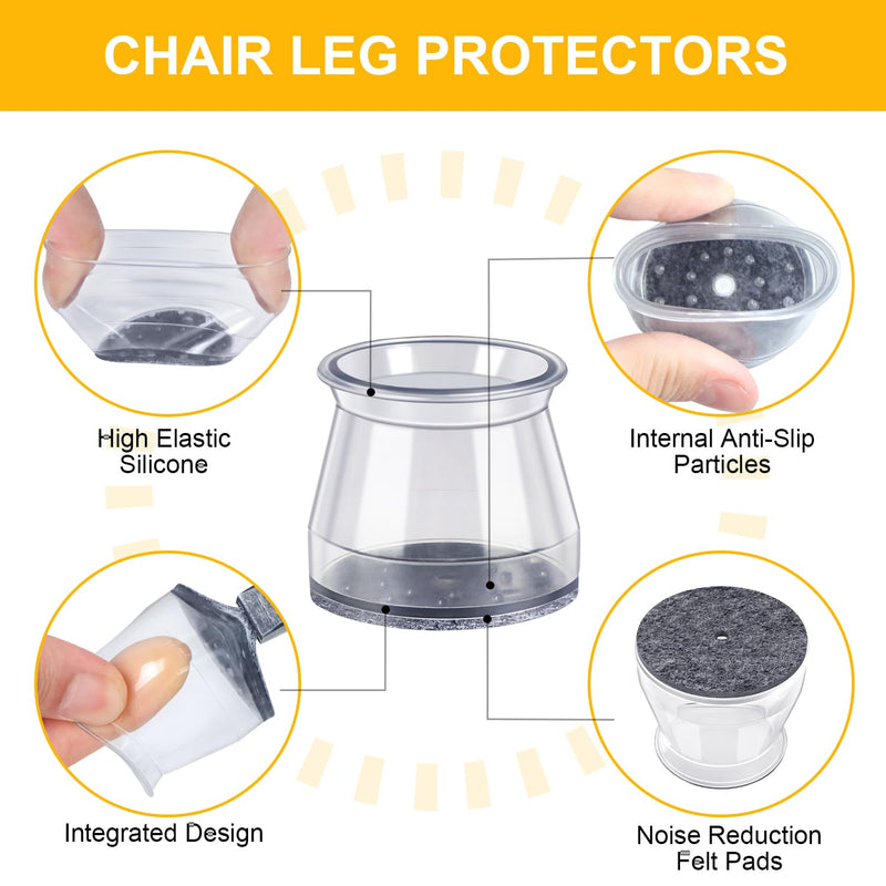 48 Pack Chair Leg Floor Protectors, Chair Feet Protectors for Hardwood Floors,Silicone Chair Leg Caps Covers Pads, Floors from Scratching and Reduce Noise(Fit:1-5/16"-2") Round Large-Clear