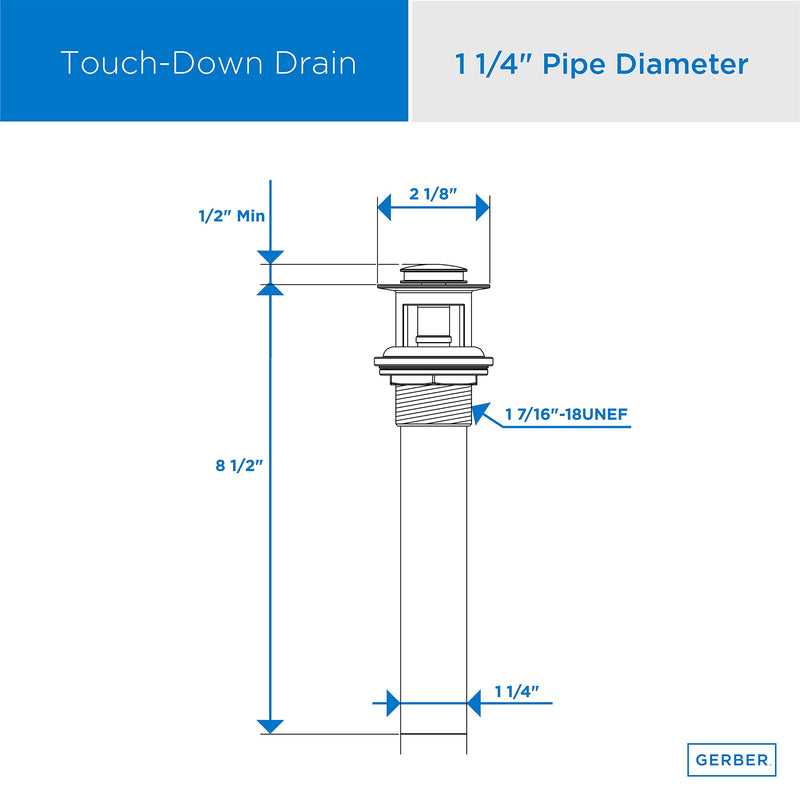 Danze DA505918BS Metal Touch Down Drain Assembly, 1 1/4-Inch Tailpiece Diameter, Satin Black