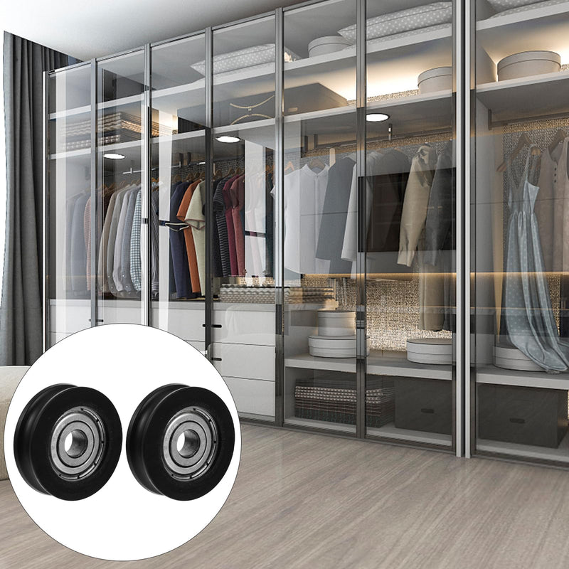 TEHAUX Nylon U-Groove Sliding Door Pulley Wheel 1.18 Inch – Low-Noise & Smooth-Sliding for Barn Doors, Cabinets, Shower Doors & Windows – for Residential & Commercial Use 2.5X2.5CM Black
