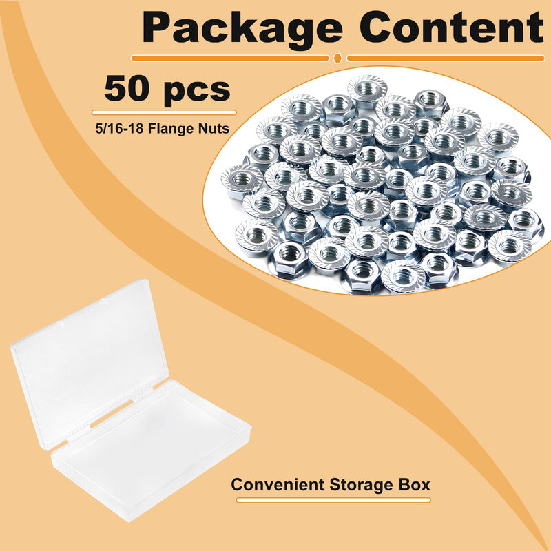 5/16-18 Serrated Flange Hex Nuts, 50 Pack 5/16"-18 Hexagon Flange Nuts, Carbon Steel Zinc Plated, UNC Nuts Fasteners, Locknuts Replacement SAE Nut for Chainsaw Mower Snowblower - NewNest Australia