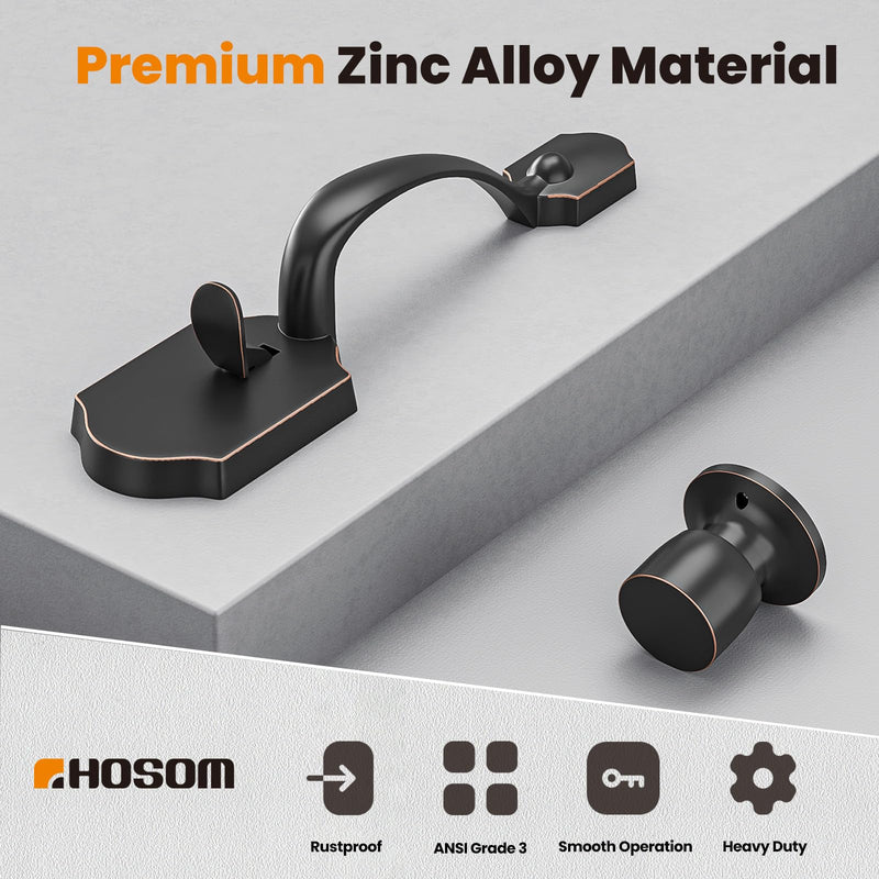 HOSOM Front Door Handle Set, Exterior Door Handle with Door Knob, No Lock, Entry Door Handleset for Right & Left-Handed Doors, Oil Rubbed Bronze