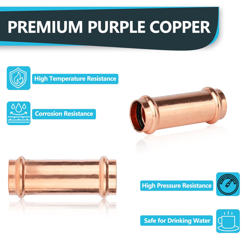 10Pack Seelink 1/2" Copper Press Extended Coupling No Stop(PRESS028-10) 10 1/2" x 1/2"