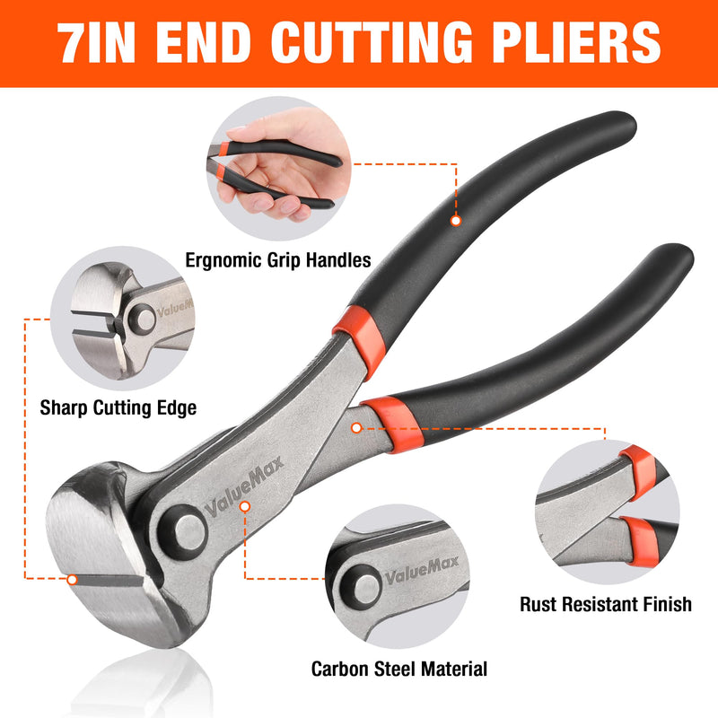 VALUEMAX 3Pcs Nail Puller Nail Remover Tool, Include 7" End Cutting Pliers, 8" Bendable and Straight V Tip Upholstery Staple Remover, Upholstery Tools for Cutting Wires, Removing Nails and Staples
