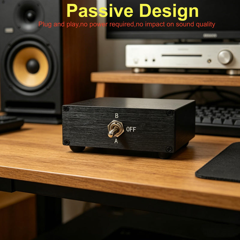 2-Way Passive Audio Switcher 2 in-1 Out/1 in-2 Out Amplifier Speaker Switch Selector, 10A Silver Contact Toggle Switch with Off Position, No External Power,for Home Theater HiFi System