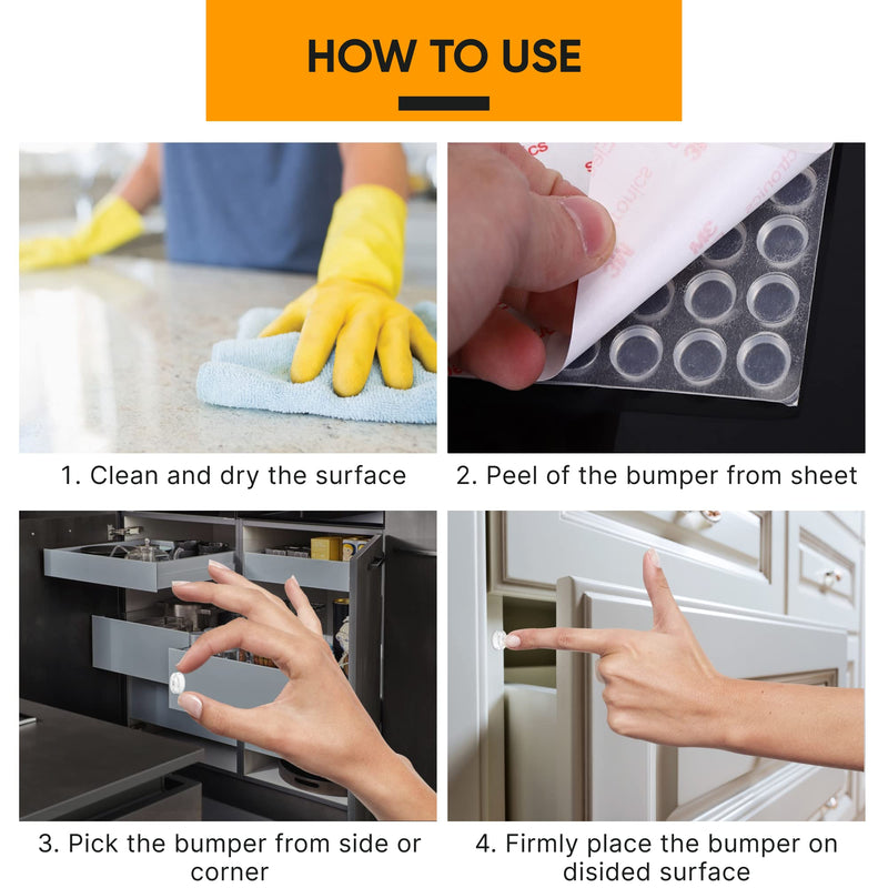 Vellax Self Adhesive Cabinet Door Bumpers - 128 pcs Sticky Silicone Clear Sound Dampening Rubber Bumpers - Cabinet Bumpers for Wall Protection, Kitchen Furniture, Decor, Drawer Stops SB-05P 128 Pcs - 0.5" x 0.2"