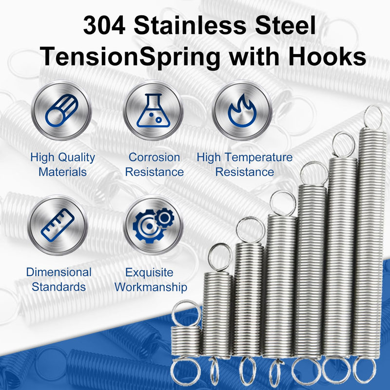 MroMax 2Pcs Tension Springs Stainless Steel, Extended Compressed Spring, Wire Diameter 0.05", OD 0.39", Free Length 1.97", Tension Spring with Hooks for Replacement Parts,Machinery Furniture 1.2mm x 10mm x 50mm 2