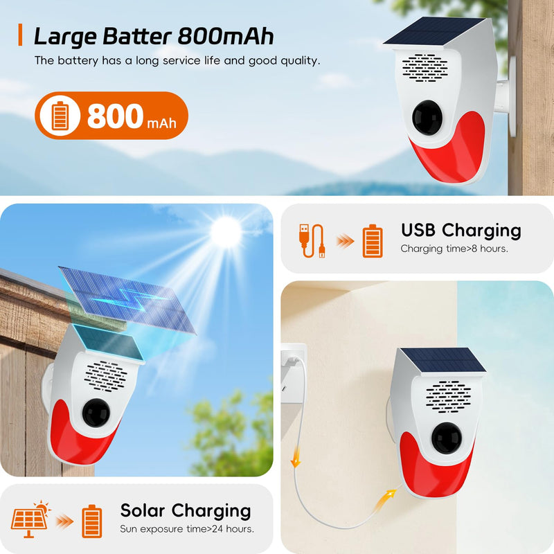 Outdoor Motion Sensor Noise Maker with 8 Replaceable Recording,Dog Barking Motion Detector Alarm,Three Levels of Adjustable Volume,Three Operating Modes,Motion Activated Alarm with Remote Control (2)