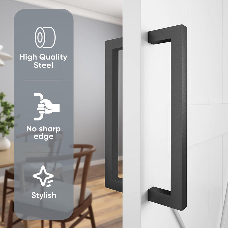 JUBEST 12" Matte Black Push Pull Bar Handle, Sliding Barn Door Handles, Heavy Duty Double Sided Door Handle for Barn Doors, Garage, Easy to Install