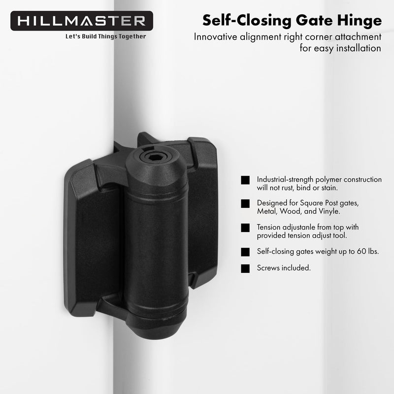 Heavy Duty Self Closing Gate Hinges with Safety Cap,Pool Gate Hinges with Alignment Legs No Rust and Adjustable Fence Hinges Kit for Outdoor Metal Gate,Vinyl Gates,Wood Gate,Black,2 Count