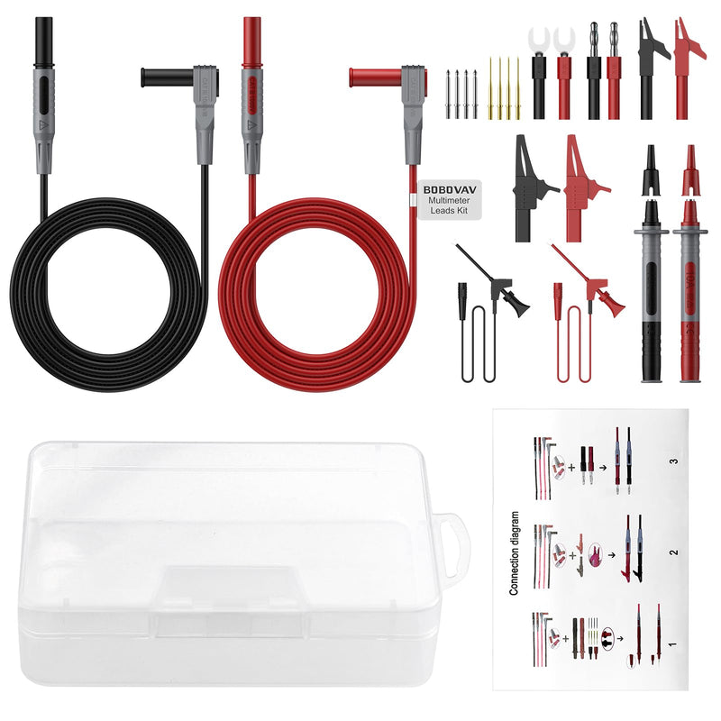 Multimeter Leads Kit, 24PCS Non-Slip Test Leads Set with Flexible Silicone Extension Leads, 8 Interchangeable Probe Tips and Alligator Clips, Cat III 1000V for Electricians & Auto Repair