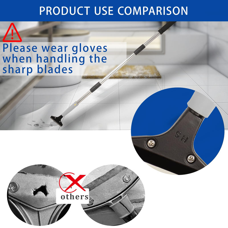 61in Floor Scraper Long Handle Heavy Duty, 4 inch Razor Blade Floor Scrapers Metal Paint Scraper with 10PCS Extra Metal Blades Paint Scraper Ideal for Cleaning Stove Top Windows Glass Wall 000