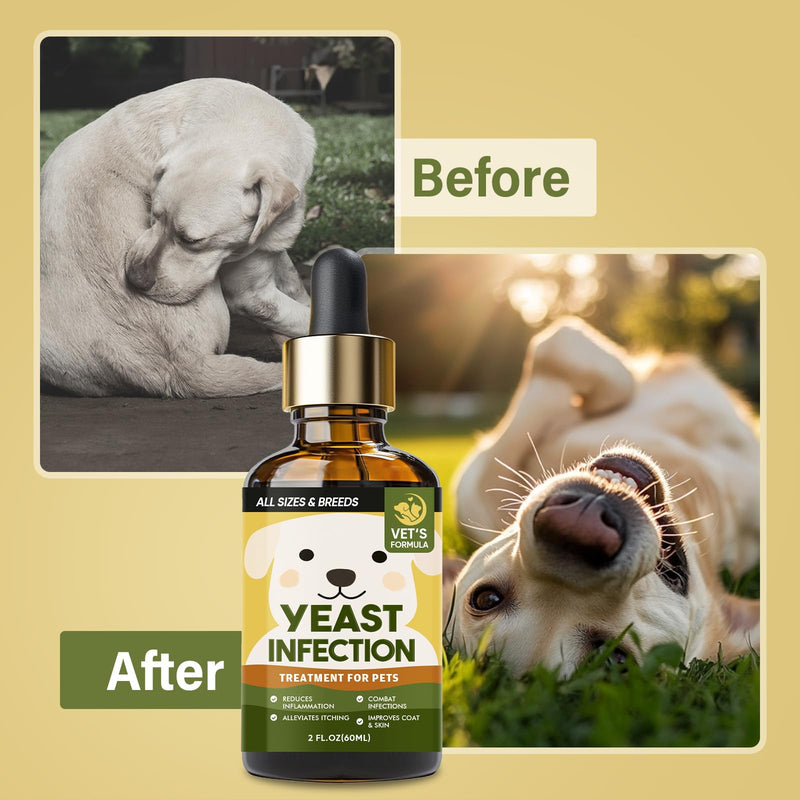 Yeast Infection Treatment for Dogs, Dog Ear Infection Treatment with Natural Ingredients, Gentle Care, Improves Skin Problems, Relief Drop for Itchy Skin for Dogs & Cats, 60ML
