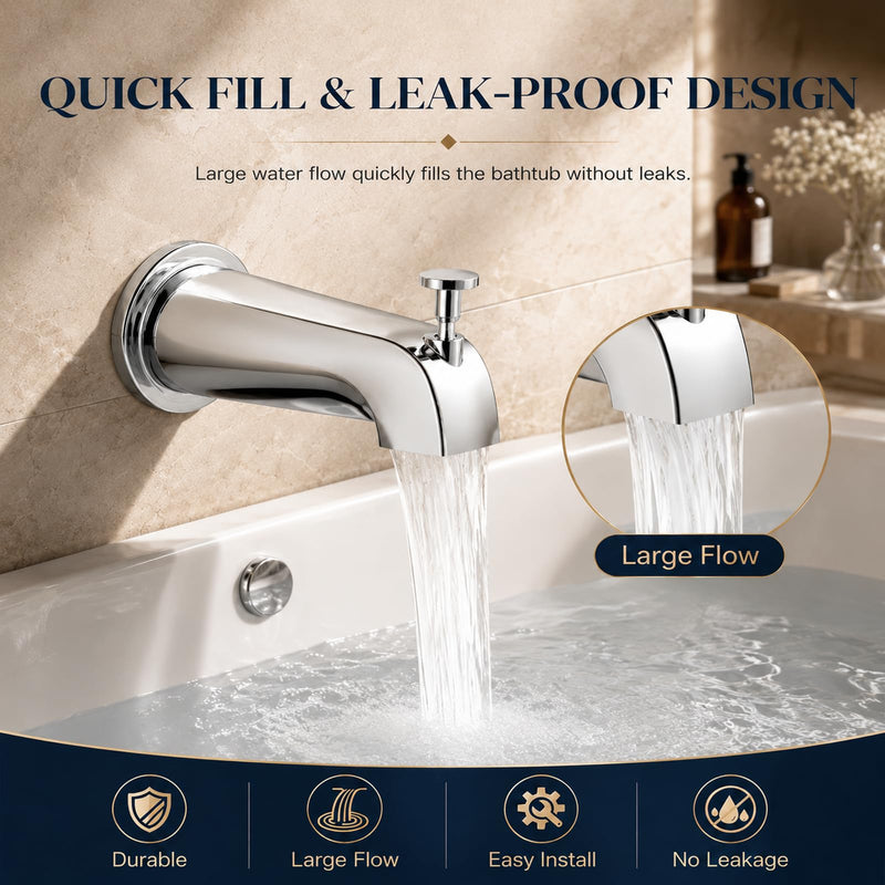 5.3" Chrome Bathtub Spout with Diverter, All-Metal Replacement Kit