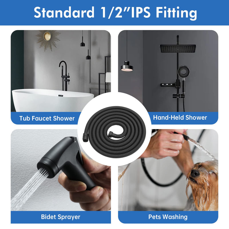 RUMOSE Shower Hose 118 inches Shower Head Hose Shower Head Extension Hose Extra Long Stainless Steel Shower Hose Attachment Flexible Handheld Shower Sprayer Hose, Matte Black 118 in