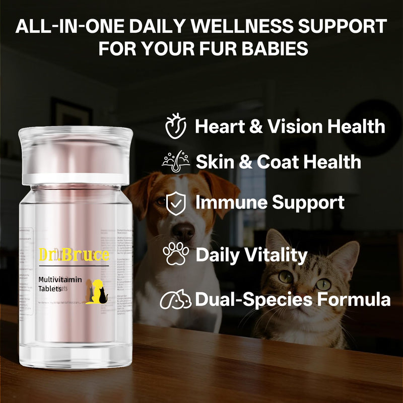 Dog Multivitamin, 16-in-1 Vitamin Formula with Taurine for Heart & Vision, Ideal for Cats and Dogs, Whole Body Health, Skin, Coat, Joint & Immune Support for All Breeds, 140 Tablets