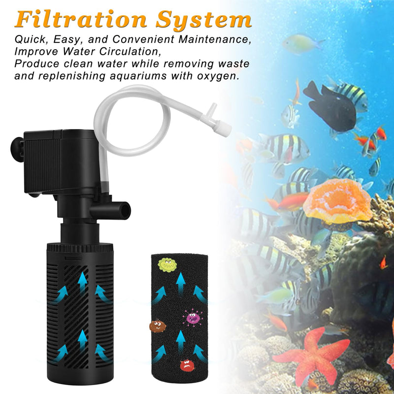 DOMICA Small Aquarium Filter with Aeration System 92GPH 5W Internal Filter for 3 to 10 Gallons Fish Tank, Submersible Fish Tank Filter with 4-pack Pre-filter Sponge