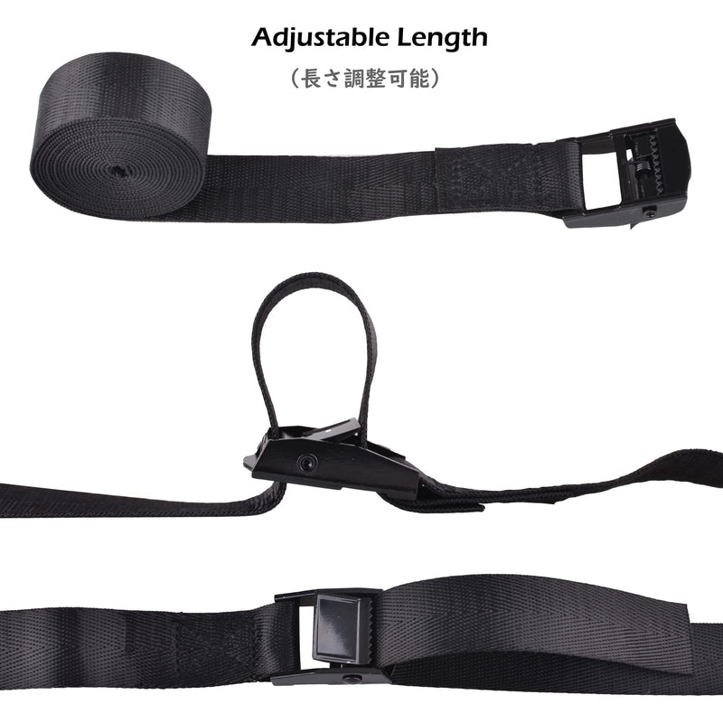 TRIWONDER Tie Down Straps Lashing Straps Nylon Webbing Straps Heavy Duty Belts for Luggage Suitcase Packing Cargo Freight (2m, Black - 4 Packs) 01# Black - 4 Packs 6.6 FT