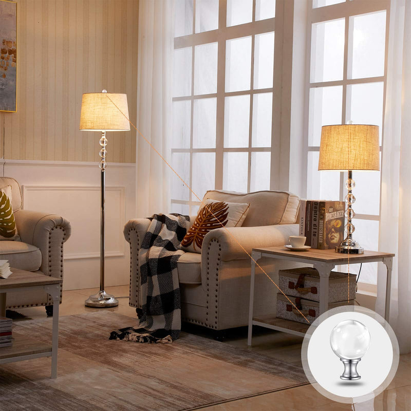 【2 Pack】PEESIN Lamp Finials, 1/4-27 Inch Threaded Base Glass Ball Lamp Finials Decorative, Finials for Lamps with Chrome Base, Lamp Shade Screw Cap for Table or Floor Lamps Clear Glass Finials