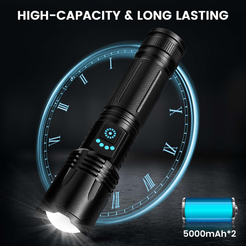 Rechargeable Flashlights High Lumens, 99,000 Lumens Super Bright Led Flashlights with 5 Modes & Waterproof, Powerful Handheld Flashlight for Camping Home (2 Pack)