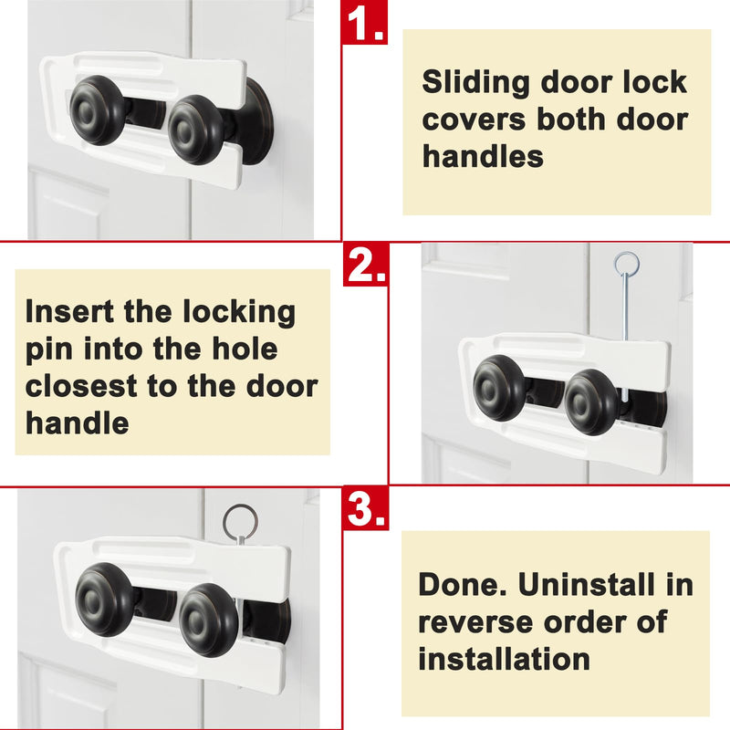 French Door Lock Childproof | Adjustable Double Door Reinforcement Lock for French Doors Home Security | Add High Security to Prevent Home Unauthorized Entry | Unibody Aluminum Construction White