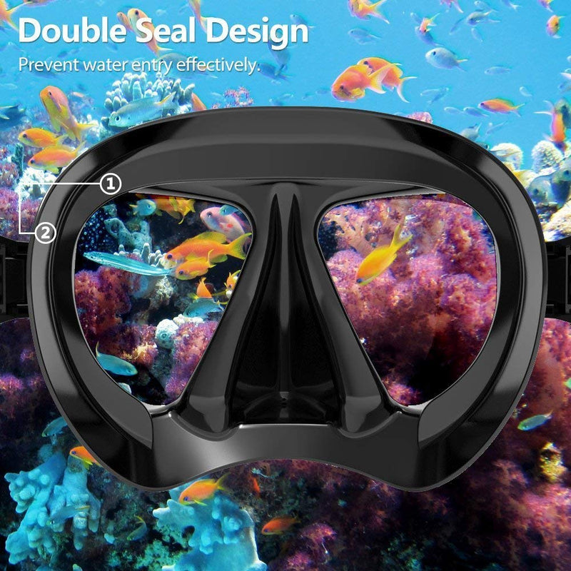 Snorkel Diving Mask Panoramic HD Swim Mask, Anti-Fog Scuba Diving Goggles,Tempered Glass Dive Mask Adult Youth Swim Goggles with Nose Cover for Diving, Snorkeling, Swimming Black 2 Pack