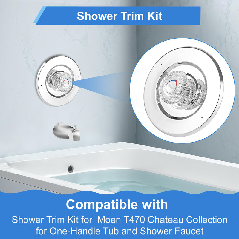 Shower Trim Kit, Compatible with Moen T470 Chateau Shower Trim Kit, for 1225 Cartridge Trim Kit and Single Handle Tub/Shower Trim, Includes Escutcheon, Tubes, Shower Handle and Screws, Chrome