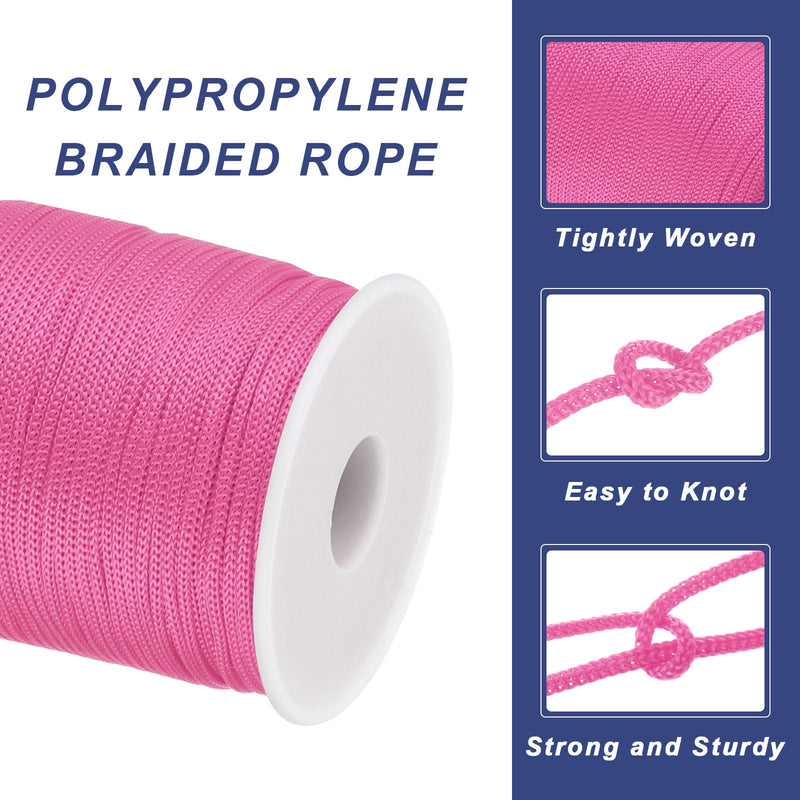 MECCANIXITY 1/12 Inch Polypropylene Rope Braided Ropes, 328ft Nylon Rope Hollow Utility Cord for Clothesline, Camping, Hiking, Outdoor, Pink