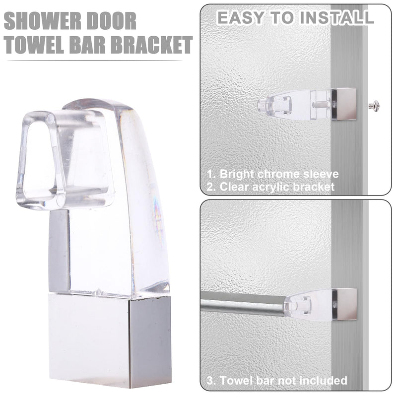 4pcs Clear Acrylic Towel Bar Brackets, Fit for Alumax/Basco Framed Sliding Glass Shower Door Towel Rod with 4 Tightening Screws & Bright Chrome Sleeve Replacement Parts for Bathroom